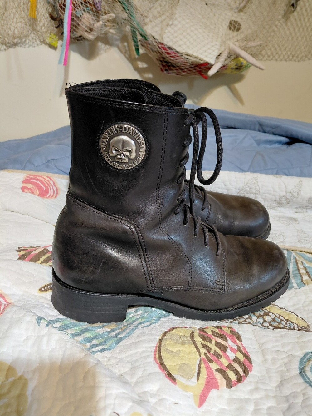 Harley Davidson Skull Motorcycle Boots 11.5. Black Leather  Vintage Mens